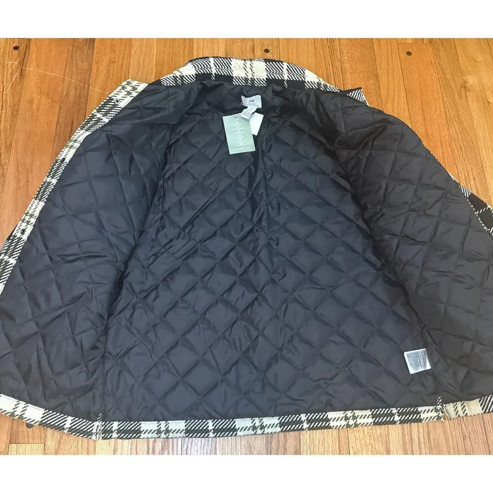 NEW H&M Oversized Flannel Overshirt Womens Sz Small Plaid Shacket Button Front